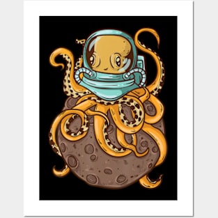 Astronaut Octopus Moon Cute Posters and Art